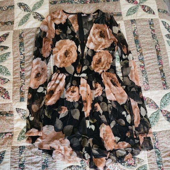 Black Sheer Romper with Large Roses - Picture 1 of 4